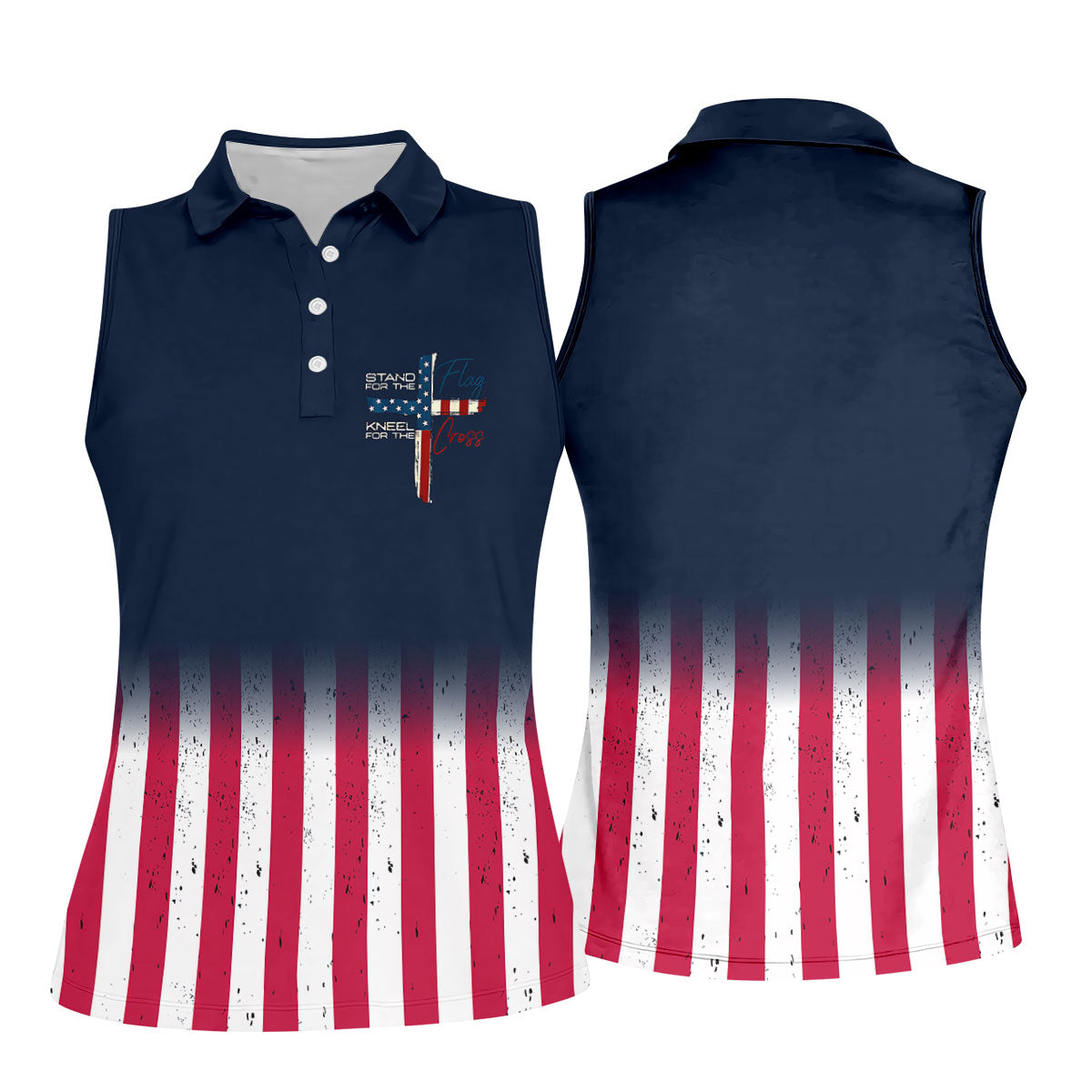 Stand For The Flag Kneel For The Cross Patriotic Golf Shirt, 250 Years 4th Of July Golf Shirt For Women