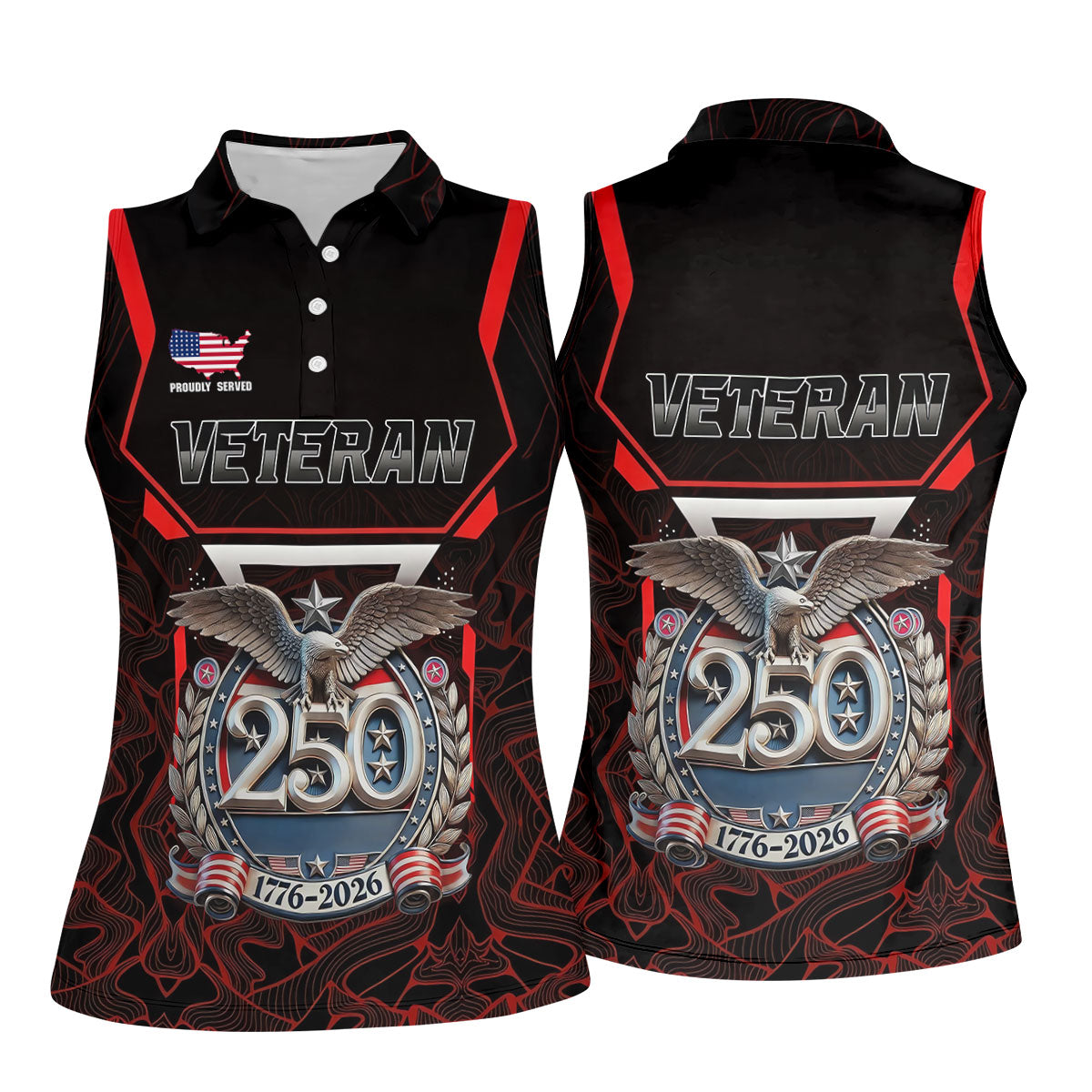 Personalized Veteran America 250 Polo Shirt Red Accent, Performance Golf Shirt, Golf Tops For Women