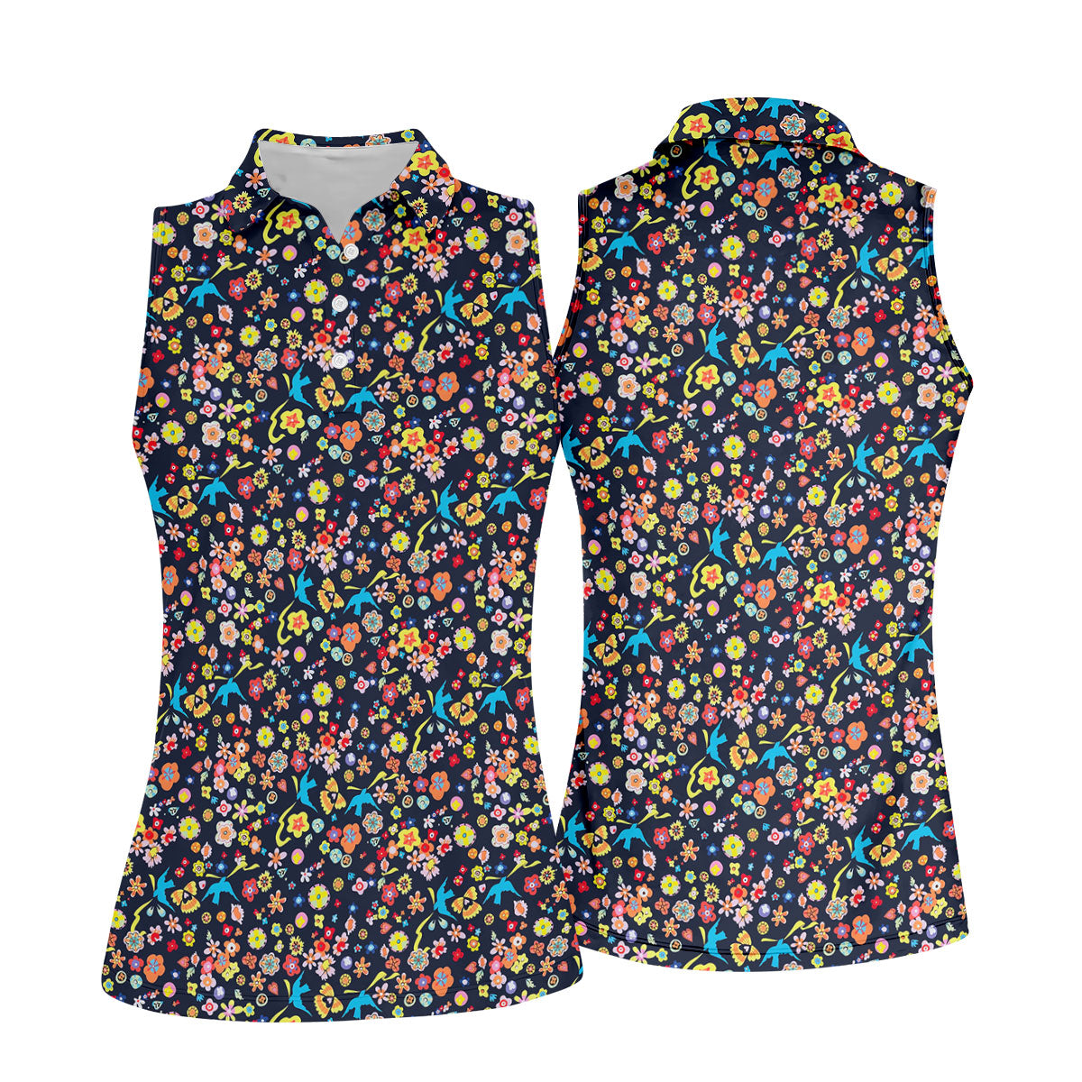 Colorful Floral Bird Garden Golf Shirt, Women’s Golf Polo, Golf Shirts For Women
