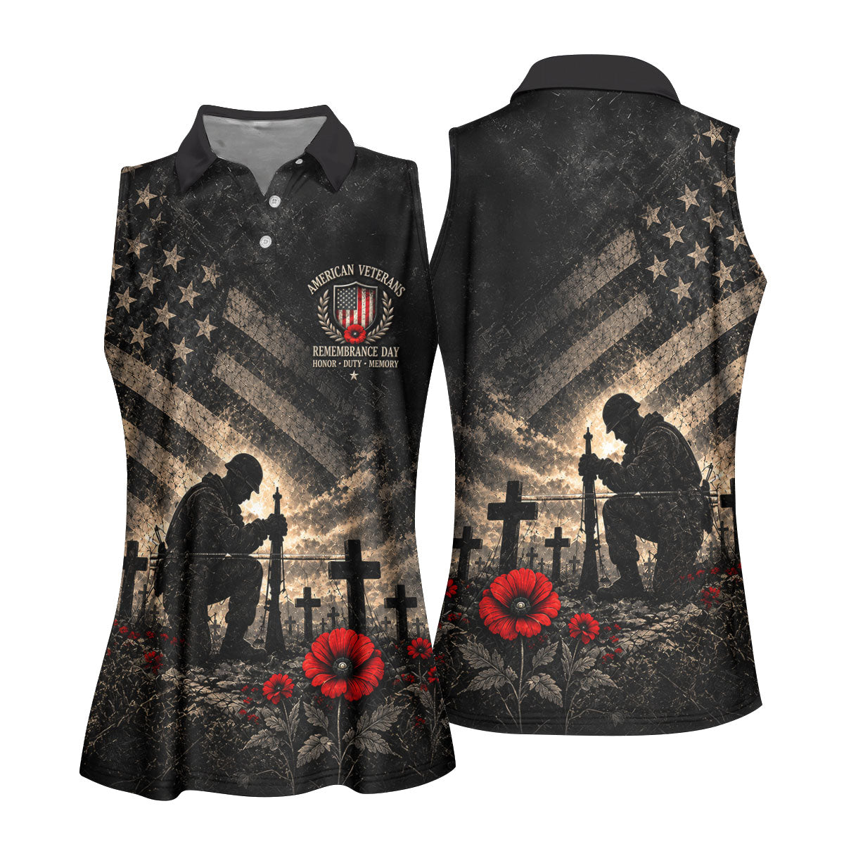Poppy Soldier Memorial Golf Polo Shirt, Golf Shirts For Women, Veterans Day Shirt