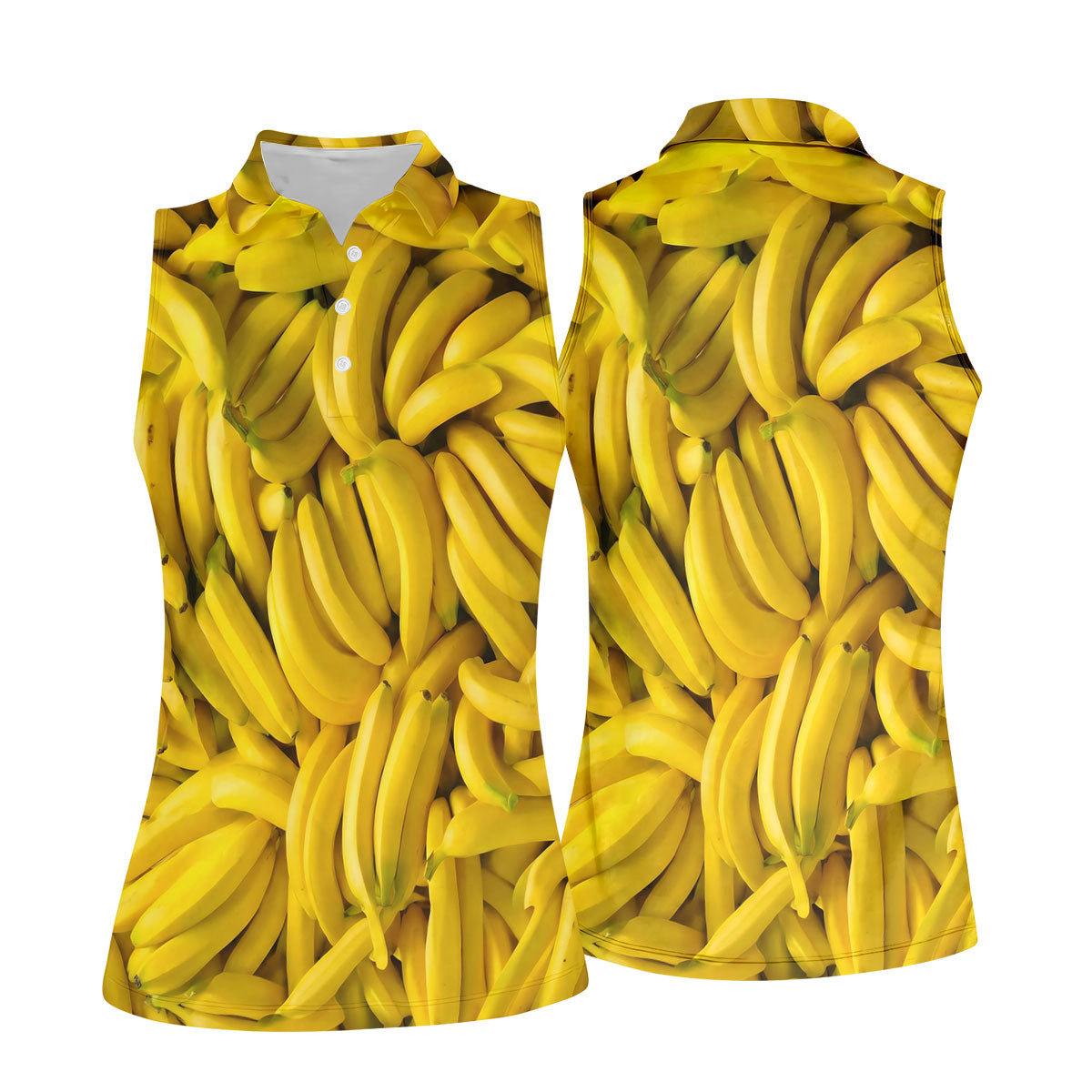 Realistic Banana Print Hawaiian Golf Shirt, Golf Tops For Women, Performance Golf Shirt