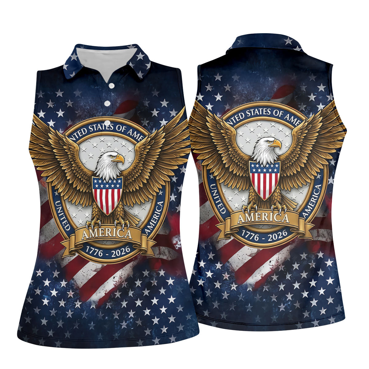 250th Anniversary USA Bald Eagle Distressed Golf Shirt, Patriotic 4th Of July Golf Shirt For Women
