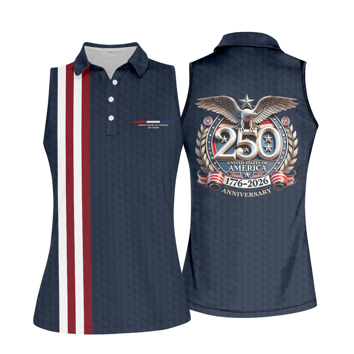 250 Years US Bald Eagle Golf Ball Pattern Golf Shirt, Patriotic 4th Of July Golf Shirt For Women