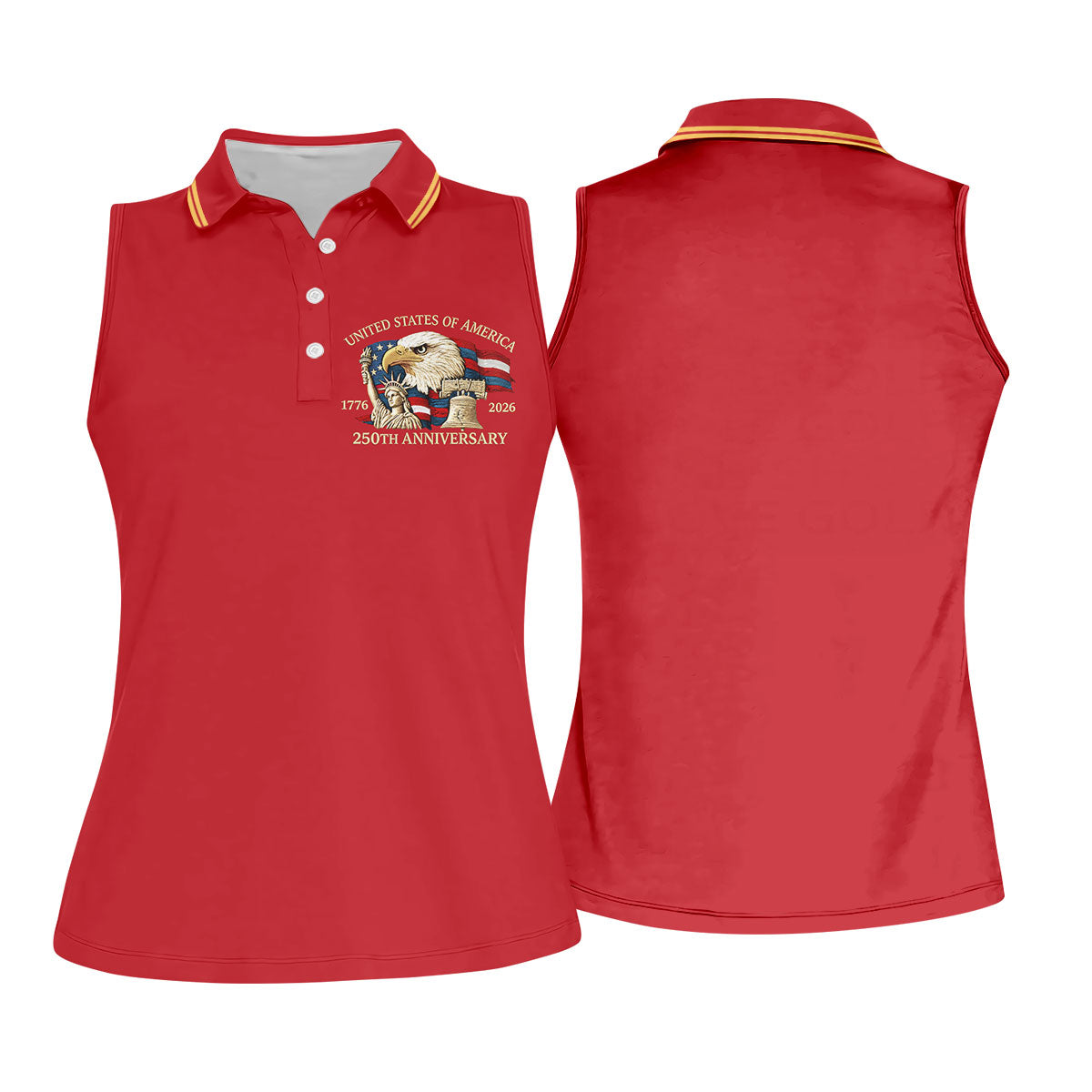 Bald Eagle American Flag 250 Years Red Golf Shirt, Patriotic 4th Of July Golf Shirt For Women