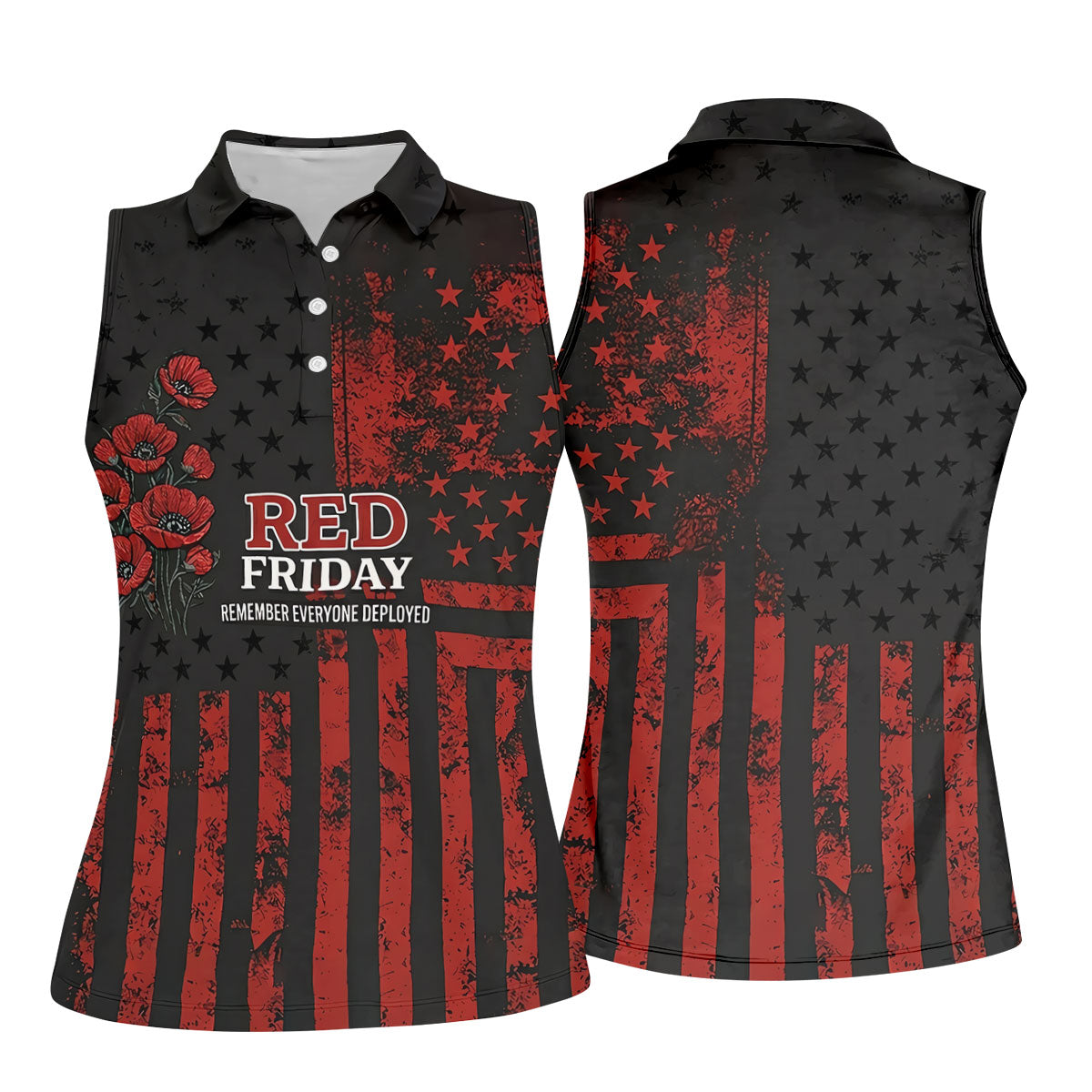 Red Friday American Flag Poppy Polo Shirt, Women’s Golf Apparel, Printed Golf Shirt
