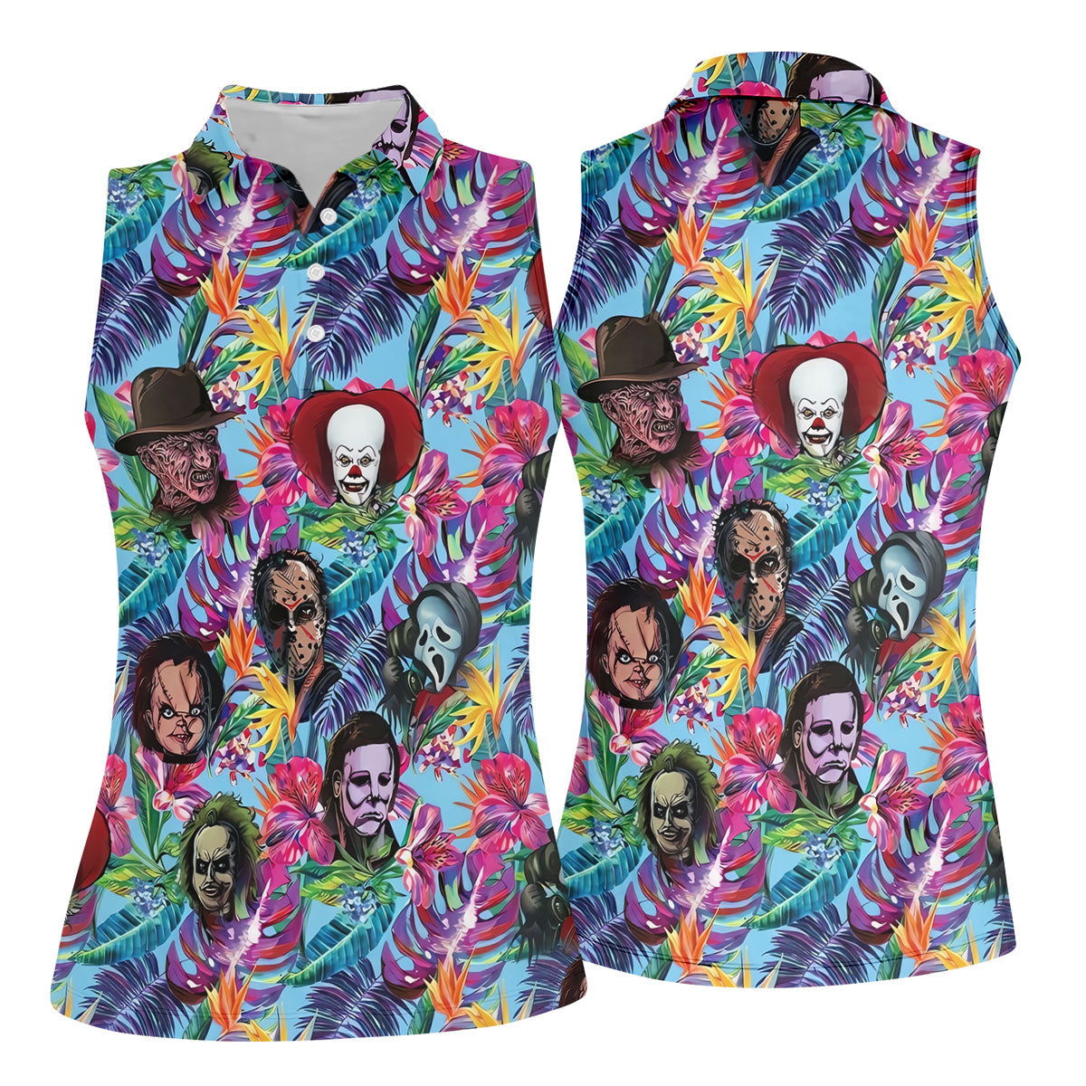 Tropical Horror Character Halloween Golf Shirt, Golf Tops For Women, Ladies Golf Top