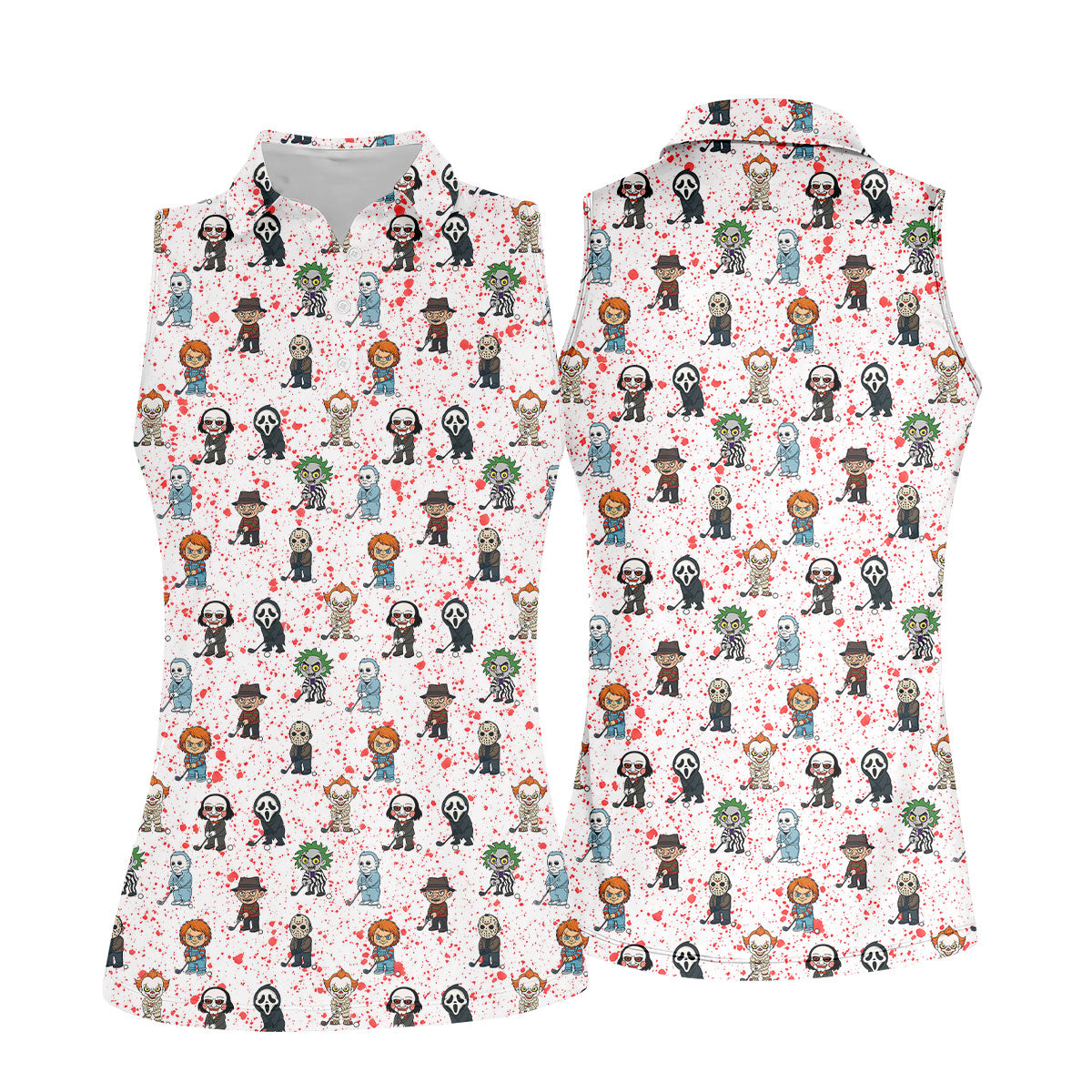 White Horror Character Golf Polo Shirt, Women's Golf Polo, Ladies Golf Shirts