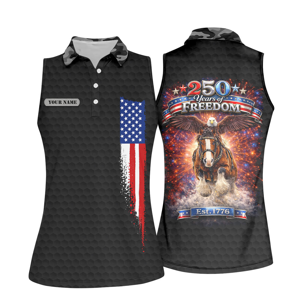 250 Years Of Freedom Black Camo Patriotic Golf Shirt, 4th Of July Golf Shirt For Women
