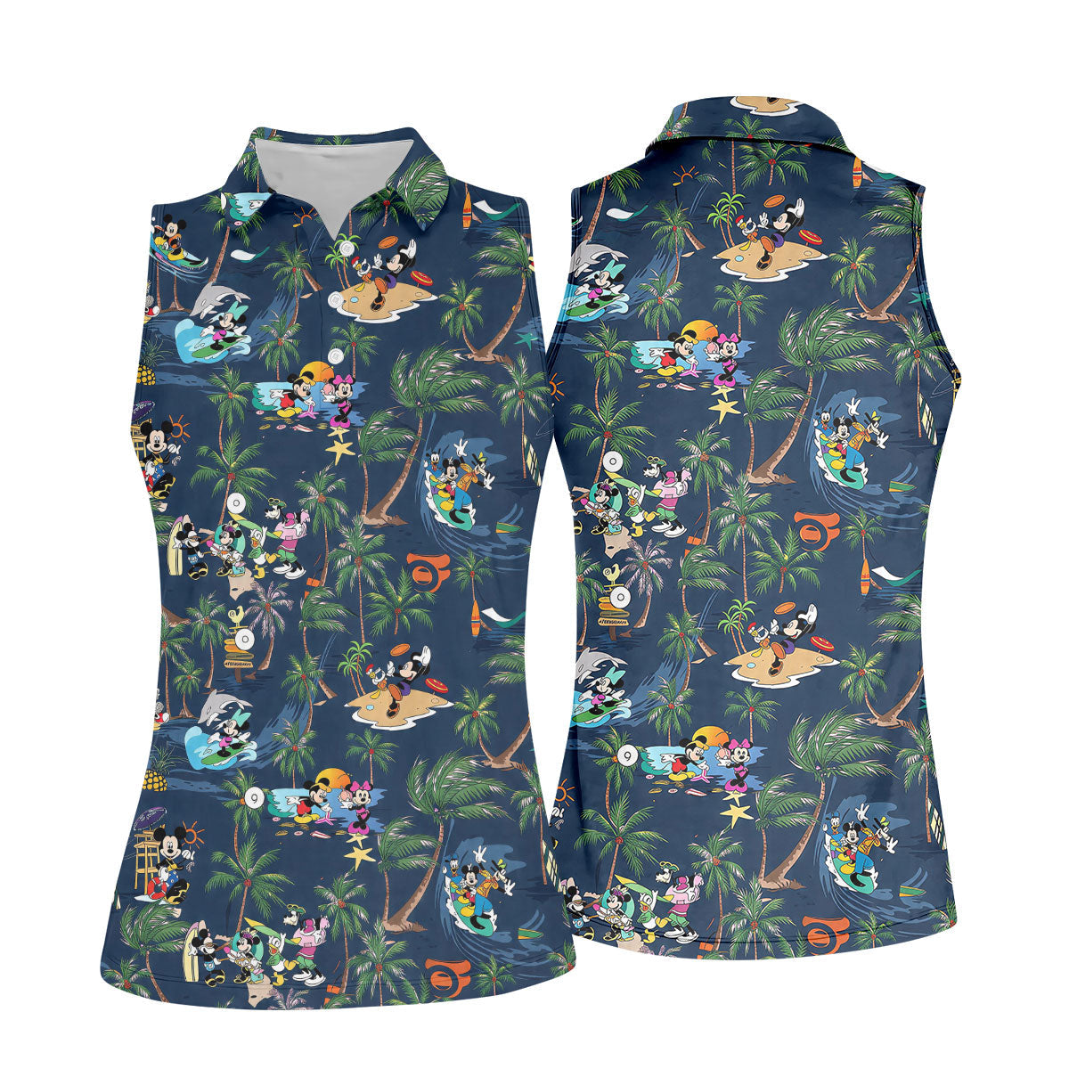 Cartoon Tropical Surf Beach Golf Polo Shirt, Golf Shirts For Women, Women’s Golf Polo