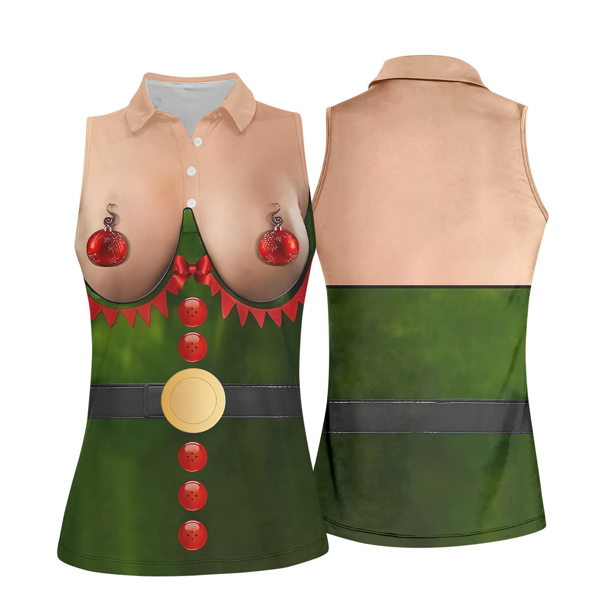 Funny Naughty Elf Costume Women's Golf Shirt, Christmas Shirts For Women, Christmas Golf Shirt