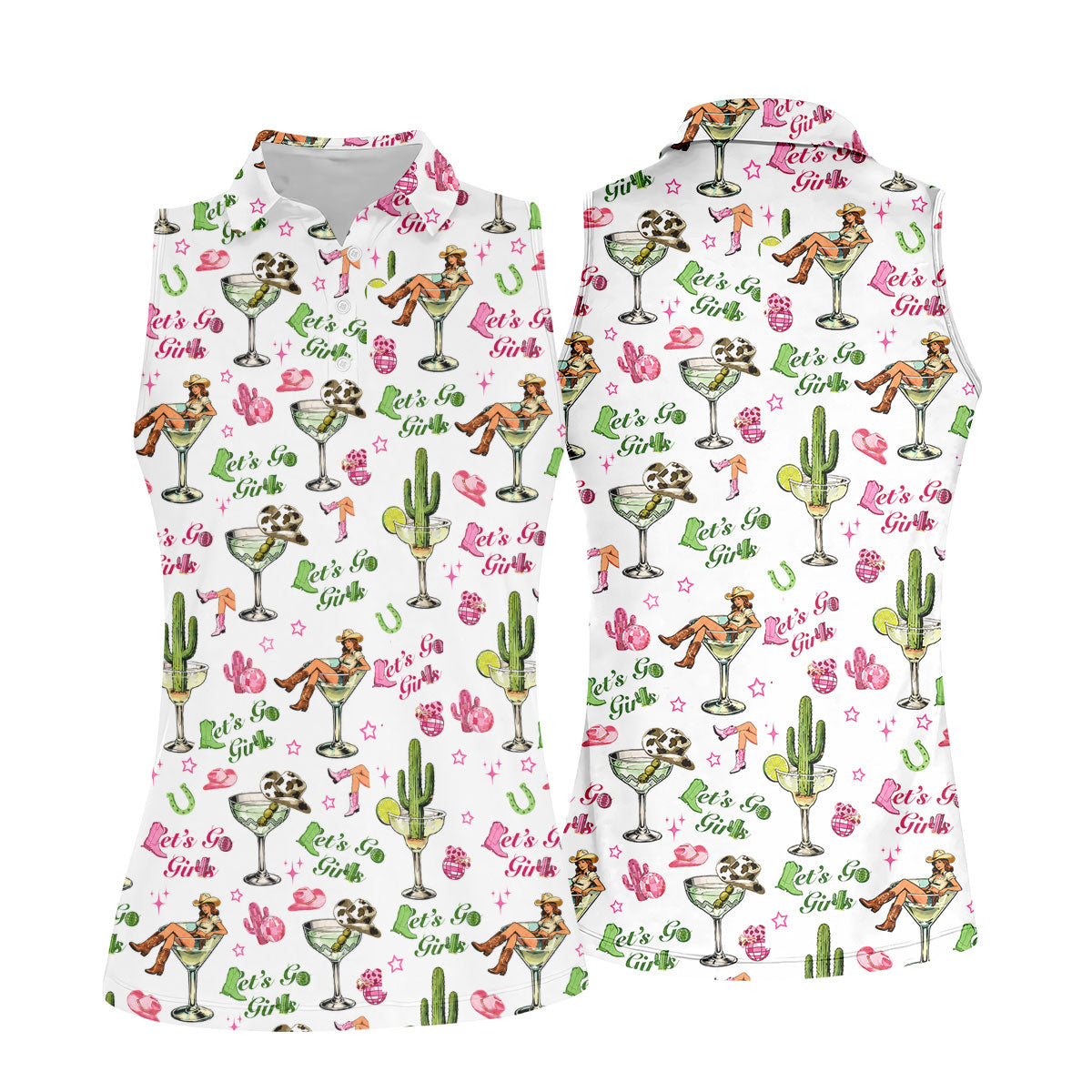 Let's Go Girls Cowgirl Margarita Golf Polo Shirt, Ladies Golf Shirts, Women's Golf Polo