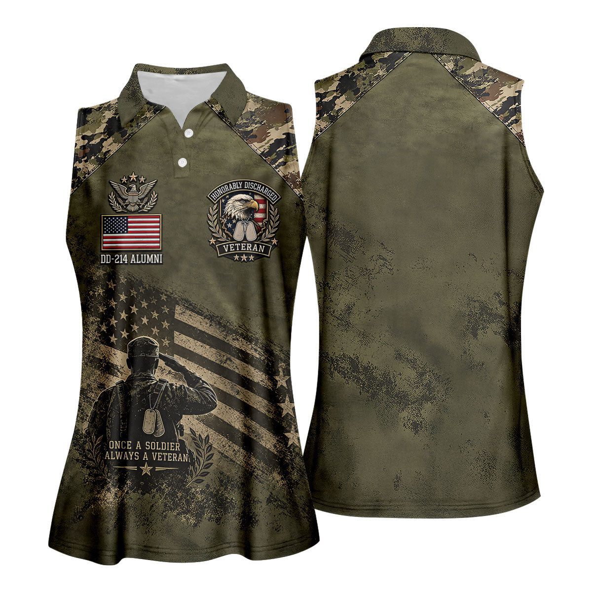 DD-214 Honorably Discharged Camo Polo Shirt, Womens Golf Polo, Veterans Day Shirt