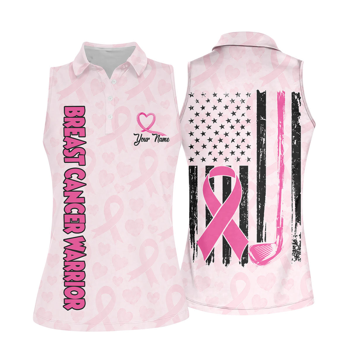 Personalized Breast Cancer Warrior Pink Ribbon Polo, Women’s Golf Polo, Ladies Golf Top