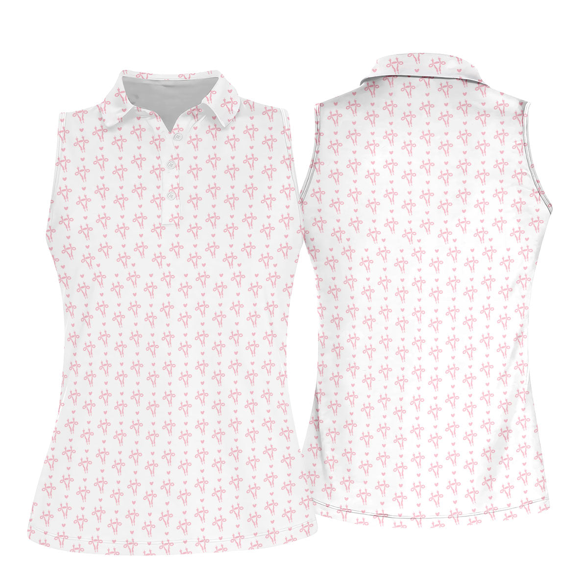 White Pink Funny Adult Pattern Polo Shirt, Ladies Golf Tops, Women's Golf Polo