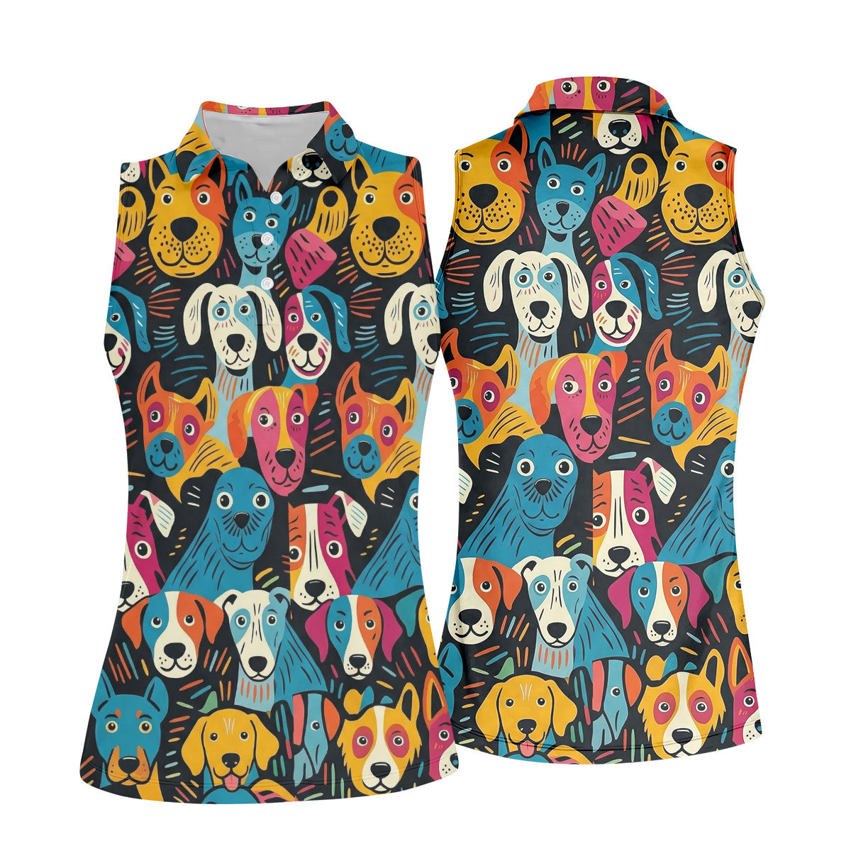 Happy Dog Faces Hawaiian Golf Shirt, Funny Golf Shirt, Abstract Animal Golf Shirt For Women