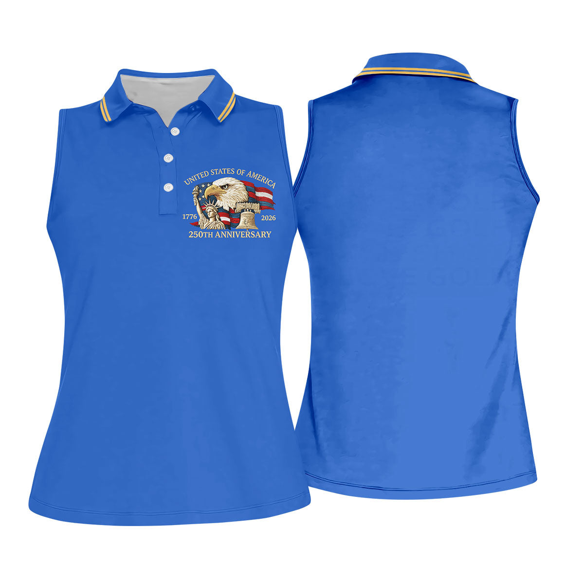 Bald Eagle American Flag 250 Years Blue Golf Shirt, Patriotic 4th Of July Golf Shirt For Women