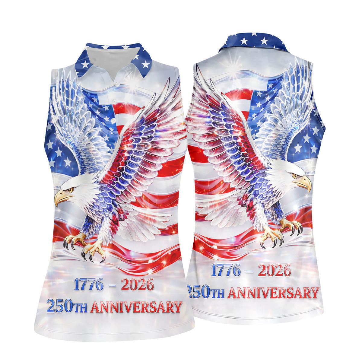 Bold Eagle American Flag Golf Shirt, Patriotic 4th Of July 250 Years Golf Shirt For Women