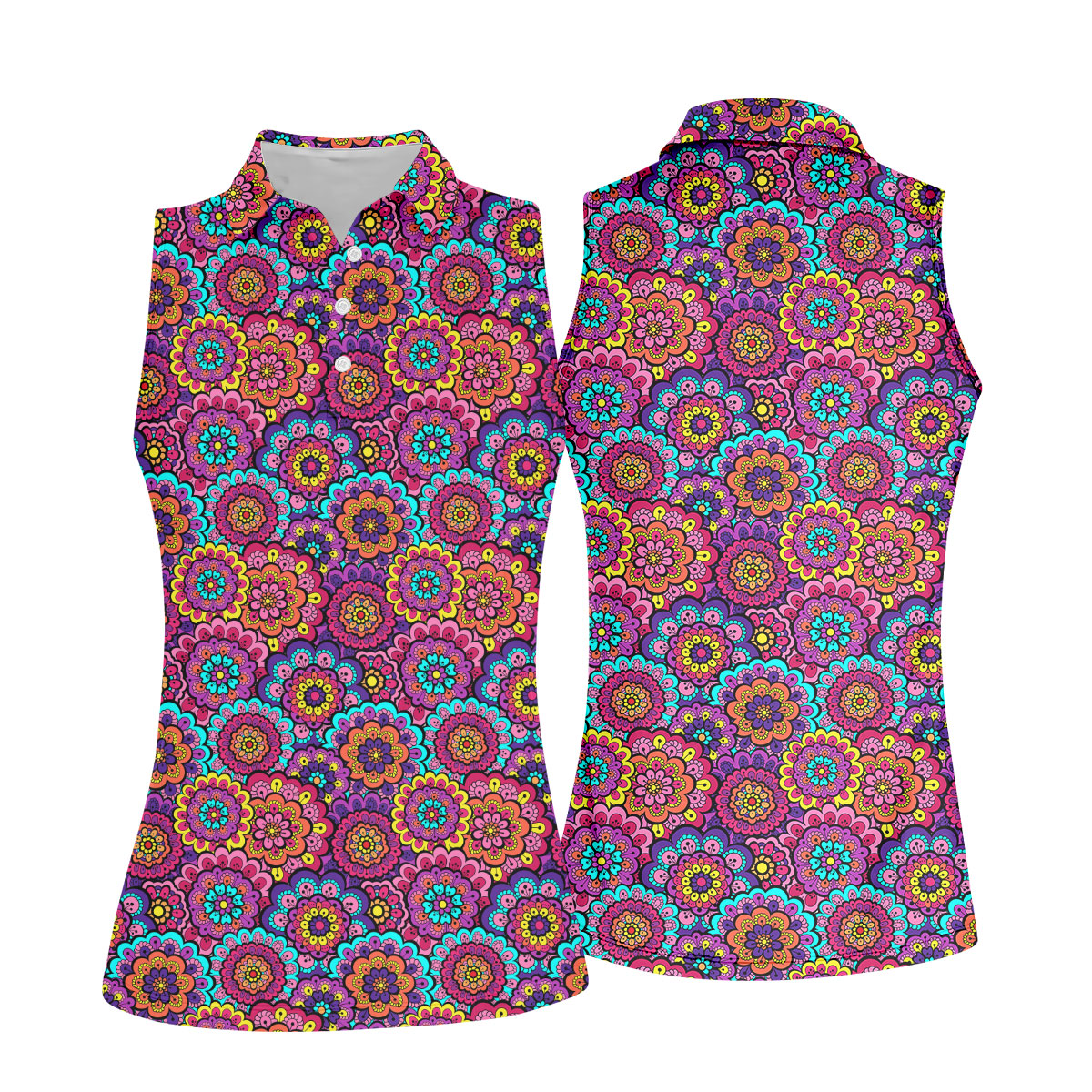 Colorful Mandala Floral Pattern Zip Hoodie, Women's Graphic Hoodie, Hoodies For Women