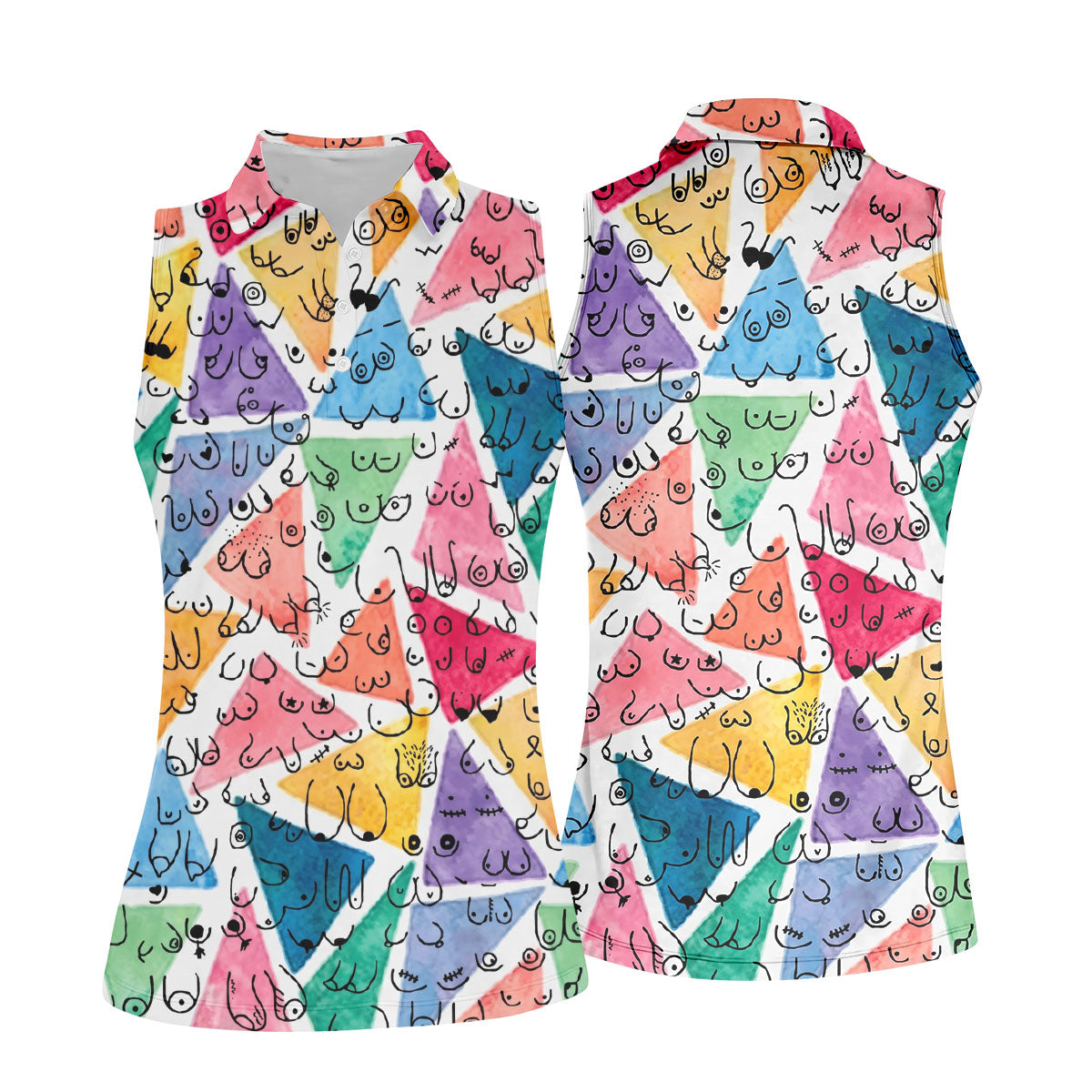 Multicolor Abstract Boob Pattern Golf Polo Shirt, Golf Tops For Women, Ladies Golf Shirt