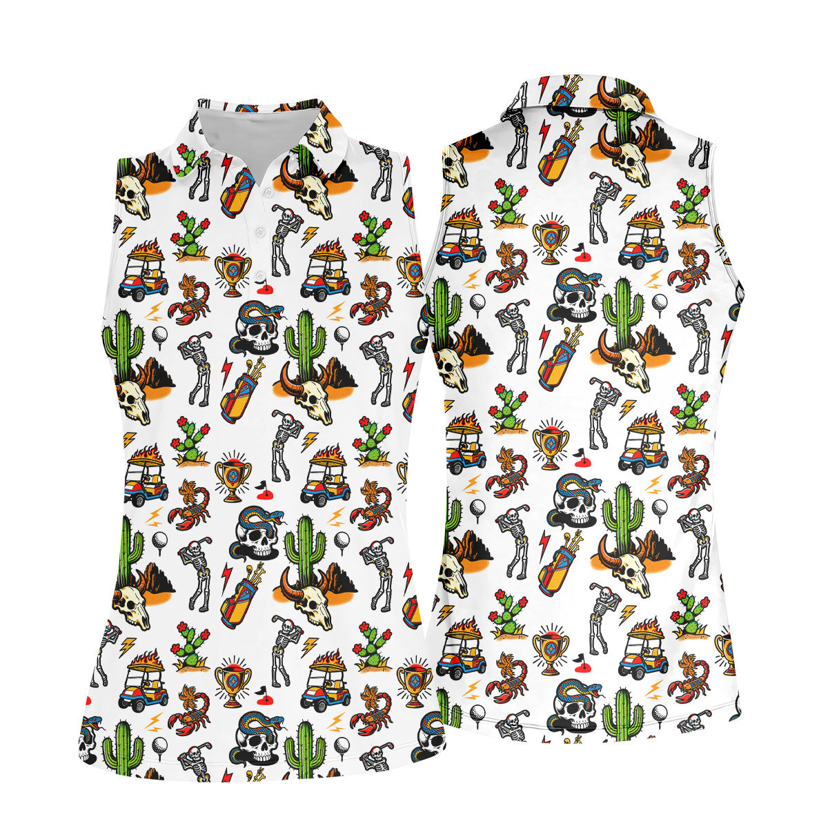 Southwestern Golf Icons Pattern Polo Shirt, Women’s Golf Apparel, Ladies Golf Top