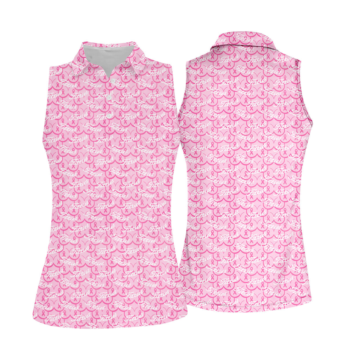 Titties Pink Ribbon Breast Cancer Polo Shirt, Golf Tops For Women, Printed Golf Shirt