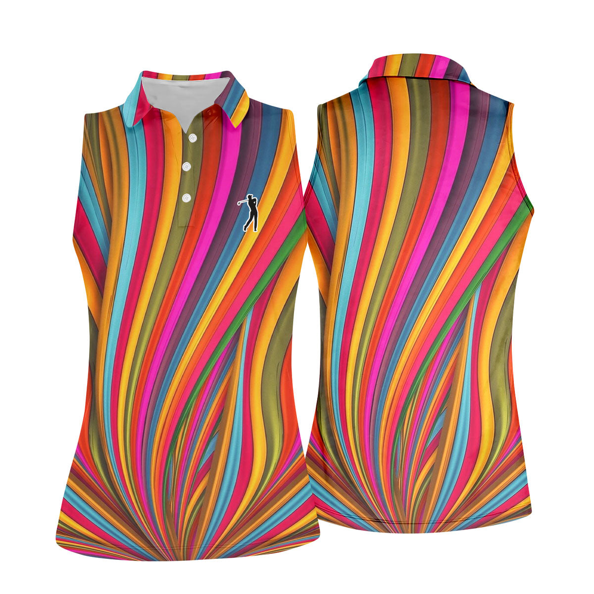 Rainbow Wave Golfer Silhouette Cinco De Mayo Celebration Fiesta Themed Golf Shirt For Women
