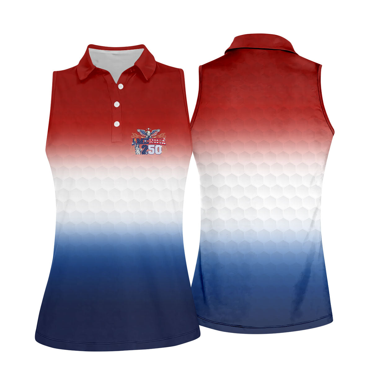America 250 Red White Blue Golf Ball Pattern US Flag Golf Shirt, Patriotic 4th Of July Golf Shirt For Women