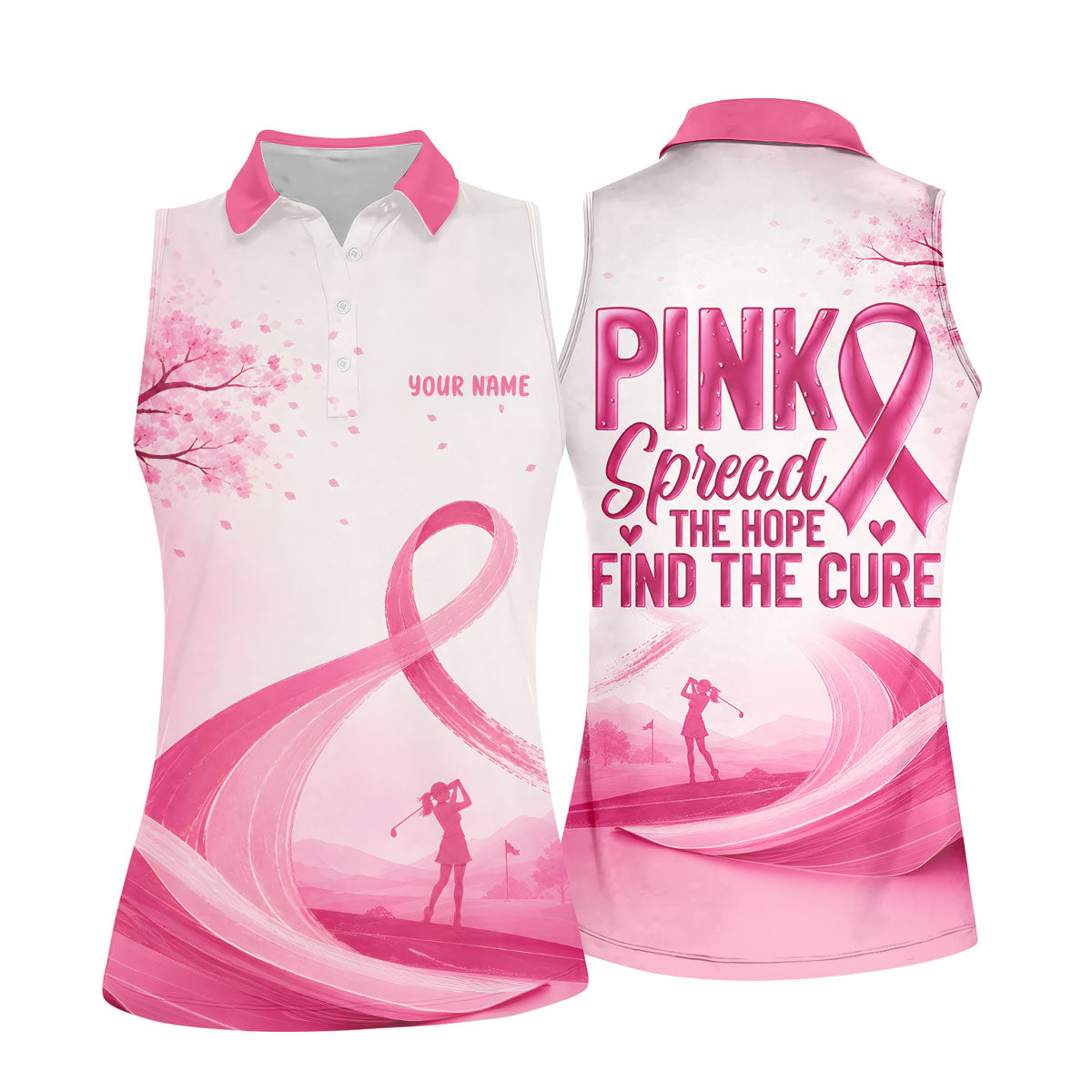 Custom Pink Spread Hope Find Cure Breast Cancer Golf Polo Shirt, Ladies Golf Tops, Women’s Golf Polo