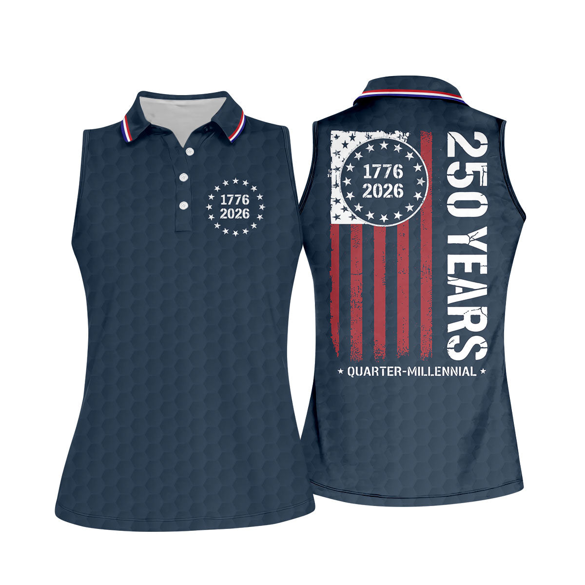 250 Years Quarter Millennnial Golf Ball Pattern Navy Patriotic Golf Shirt, 4th Of July Golf Shirt For Women