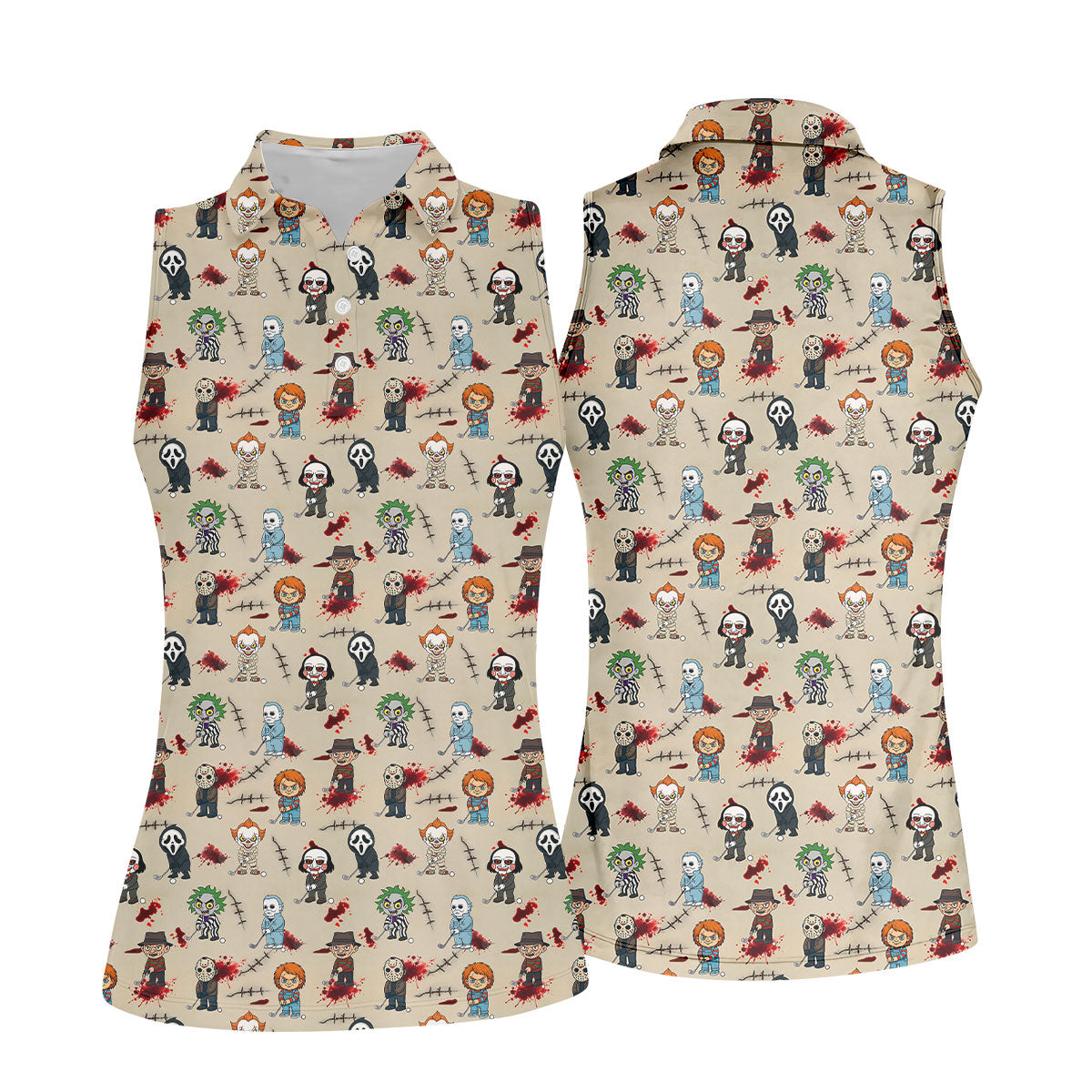 Cute Horror Character Golf Pattern Polo Shirt, Womens Golf Polo, Ladies Golf Shirts