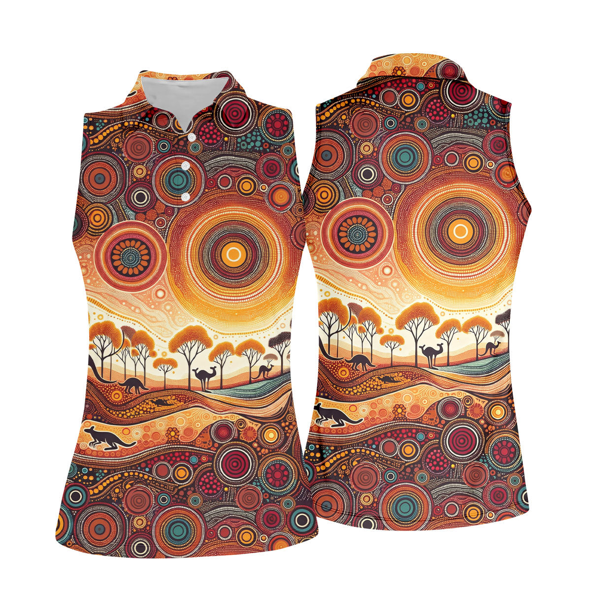 Australian Aboriginal Colourful Art Women's Golf Tops, Australia Kangaroo Ladies Golf Shirts