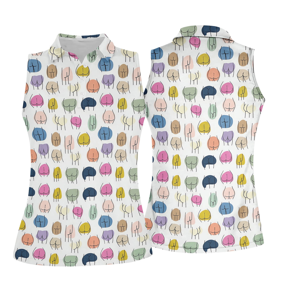 Funny Colorful Butt Pattern Golf Polo Shirt, Golf Shirts For Women, Women's Golf Apparel