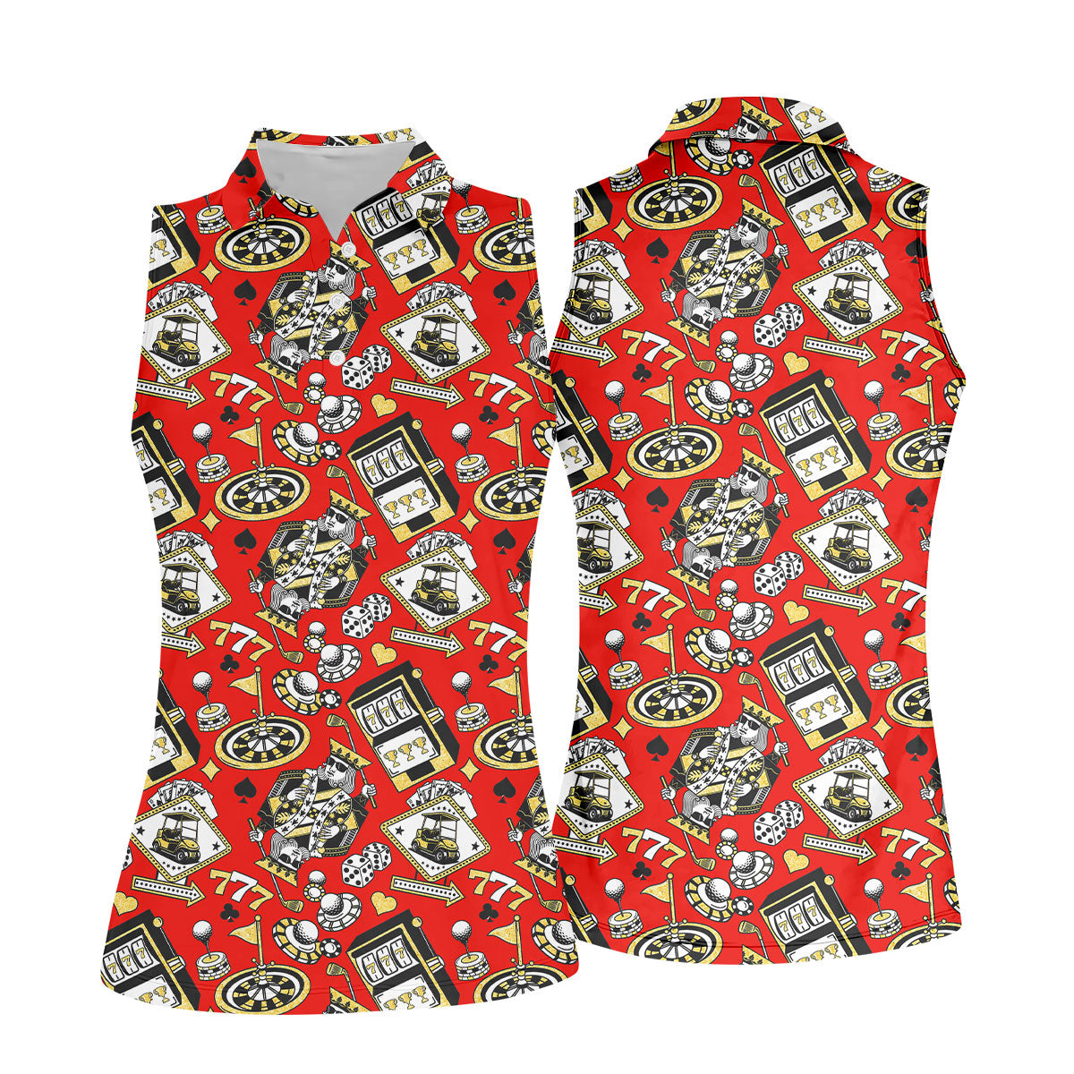 Casino Golf Pattern Red Hawaiian Golf Polo Shirt, Ladies Golf Shirt, Women's Golf Apparel