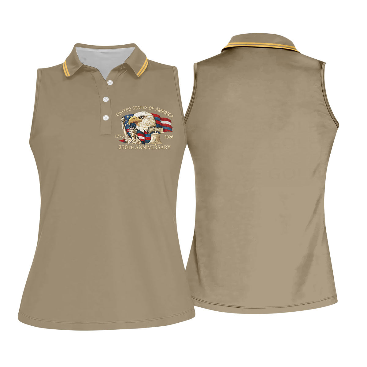 Bald Eagle American Flag 250 Years Sand Golf Shirt, Patriotic 4th Of July Golf Shirt For Women