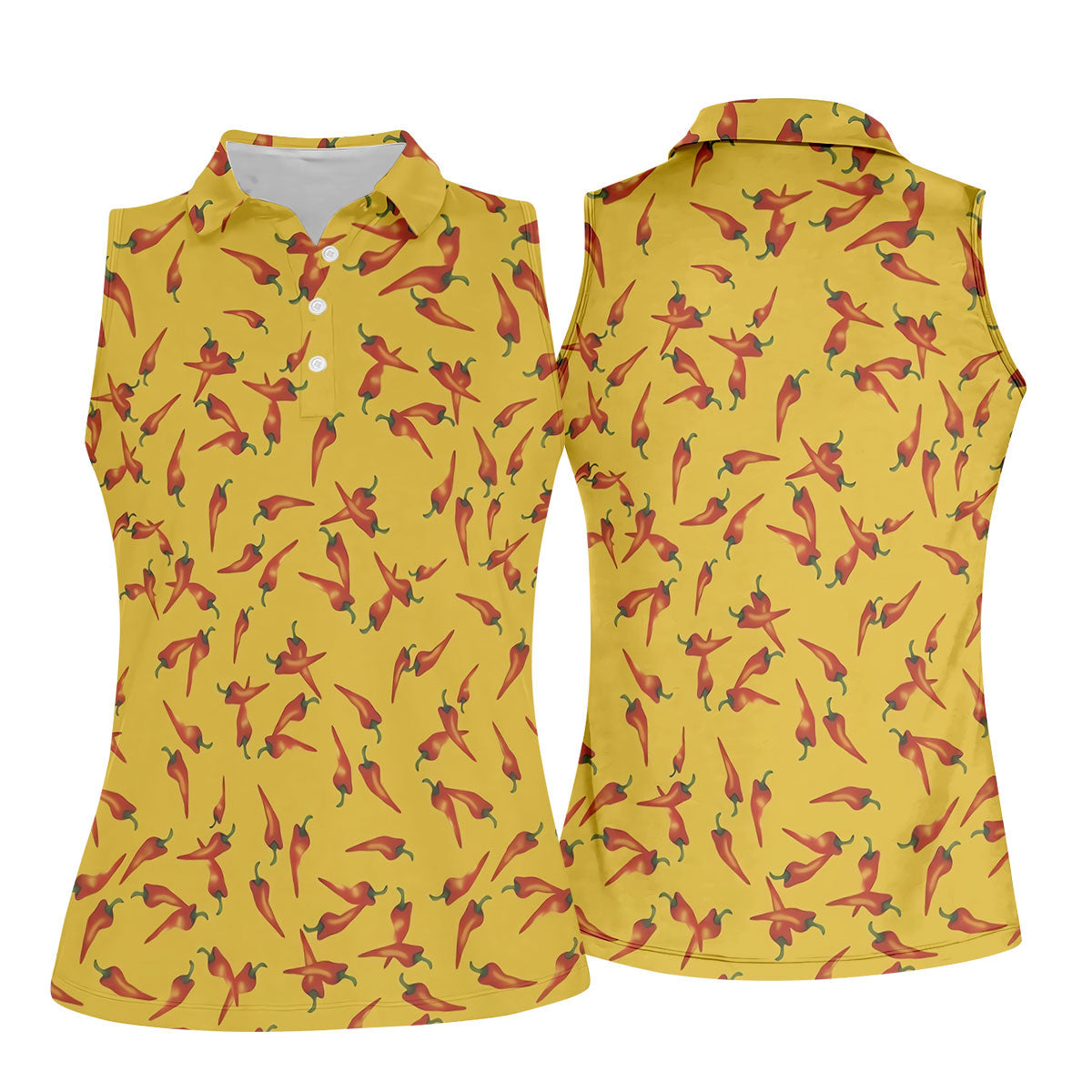 Red Chilli Yellow Hawaiian Golf Shirt, Summer Vibe Ladies Golf Tops, Golf Shirt For Women