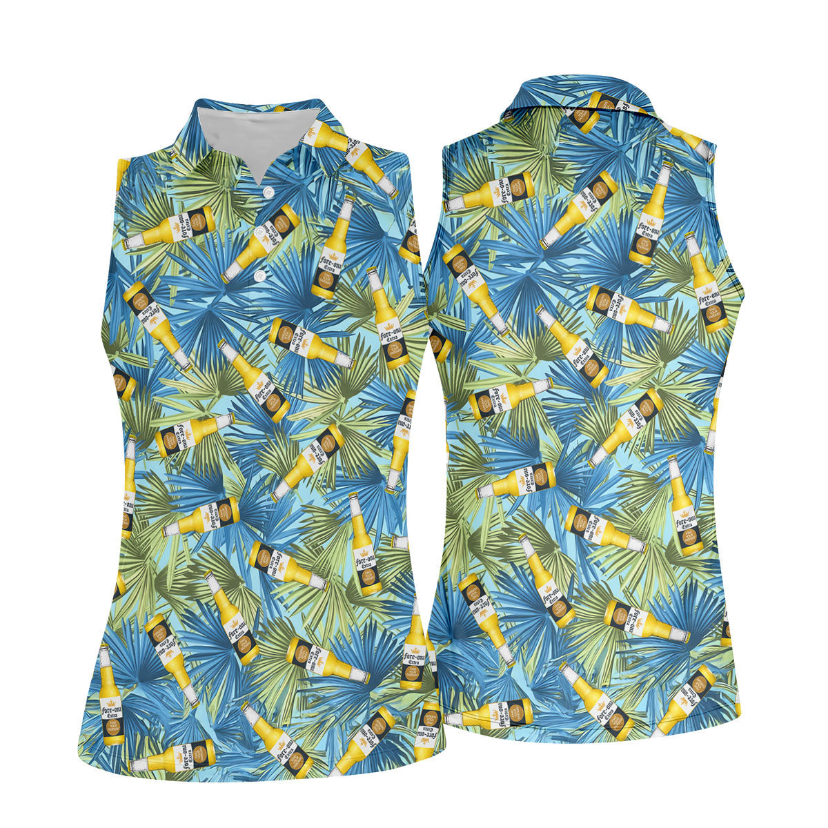 Funny Tropical Beer Bottle Pattern Golf Polo Shirt, Golf Tops For Women, Performance Golf Shirt