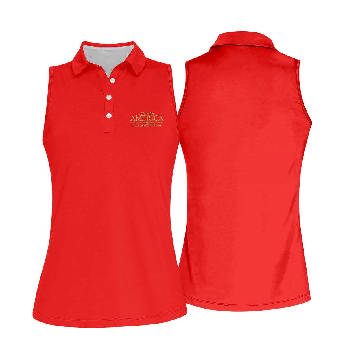 America 250 Years Of Freedom Faith Cross Red Golf Shirt, Patriotic 4th Of July Golf Shirt For Women
