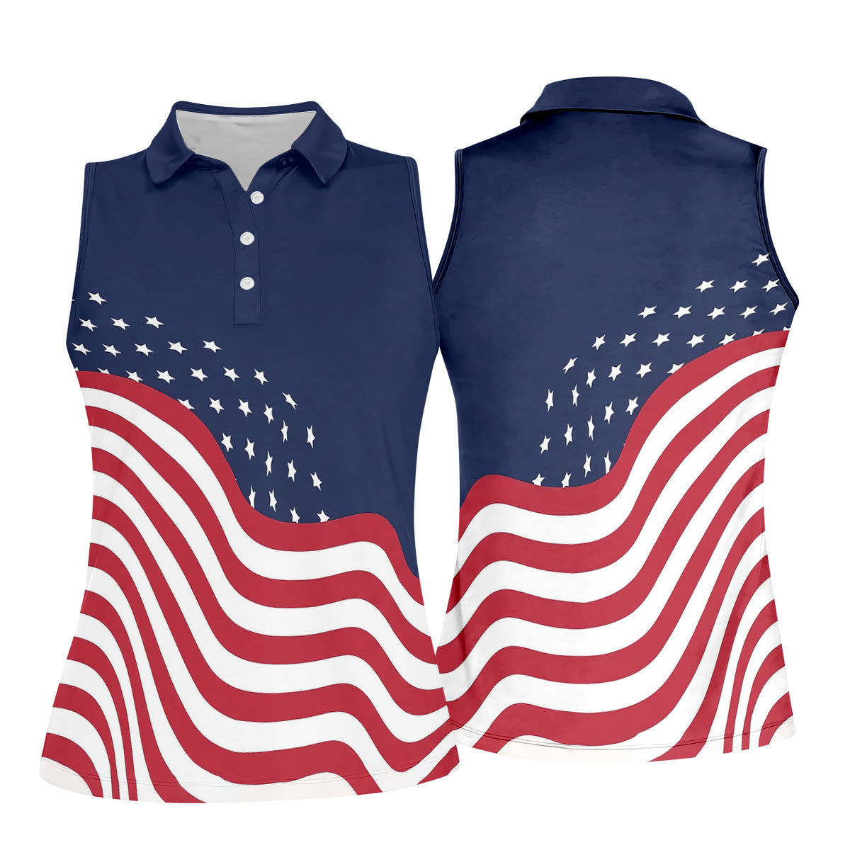 Red White Blue Wavy Stripes And Stars 4th Of July Patriotic Golf Shirt, 250 Years Golf Shirt For Women