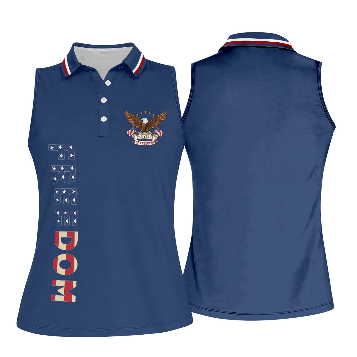 250 Years Of Freedom US Flag Logo Navy Golf Shirt, Patriotic 4th Of July Golf Shirt For Women