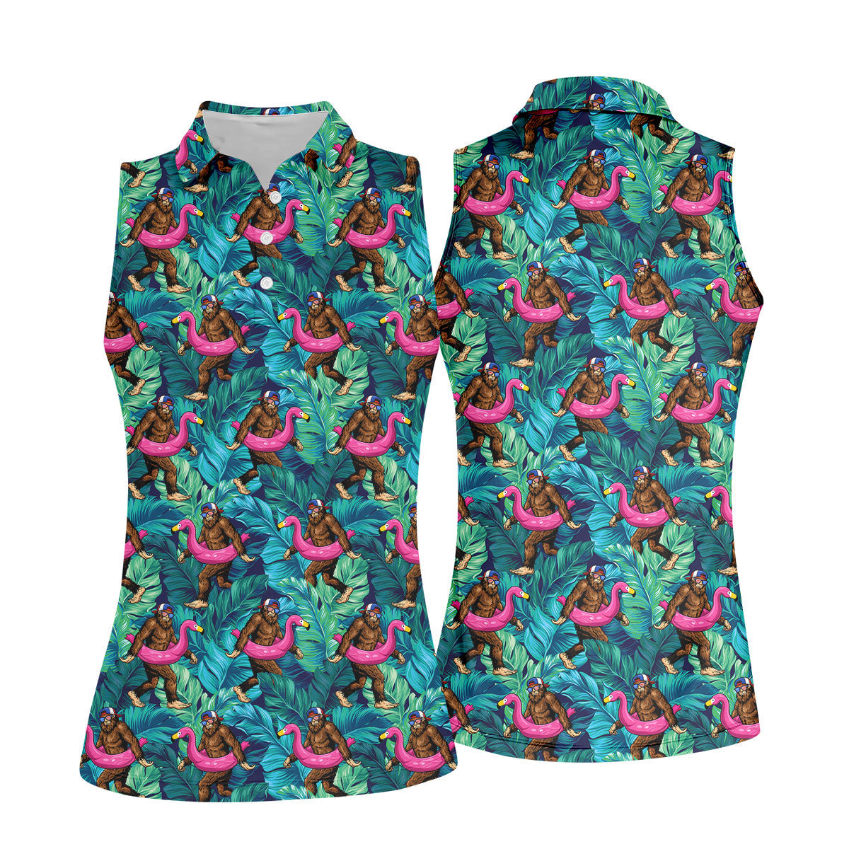 Tropical Flamingo Bigfoot Golf Shirt, 250 Years 4th Of July Patriotic Golf Shirt For Women