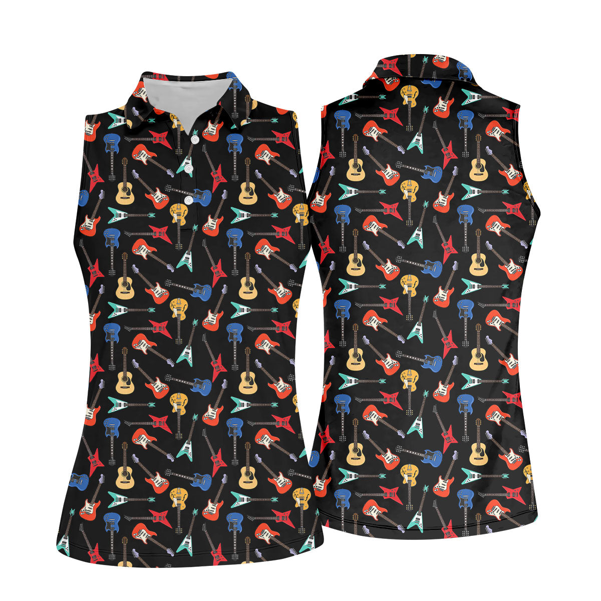 Guitar Pattern Hawaiian Golf Shirt, Music Lover Women's Golf Tops, Ladies Golf Shirts