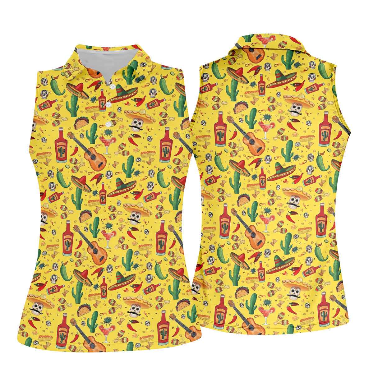 Skulls With Sombreros Funny Cinco De Mayo Fiesta Themed Ladies Golf Tops, Golf Shirt For Women