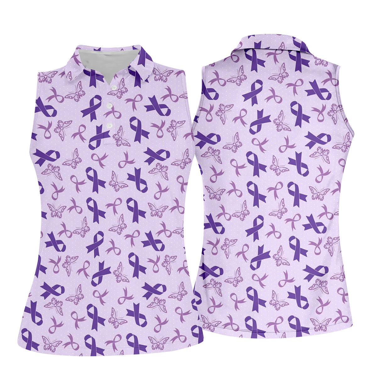 Breast Cancer Purple Ribbon Butterfly Polo Shirt, Womens Golf Polo, Breast Cancer Shirt