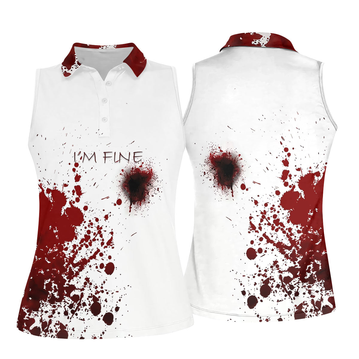 I'm Fine Bloody Splatter Horror Halloween Golf Polo Shirt, Ladies Golf Shirt, Printed Golf Shirt