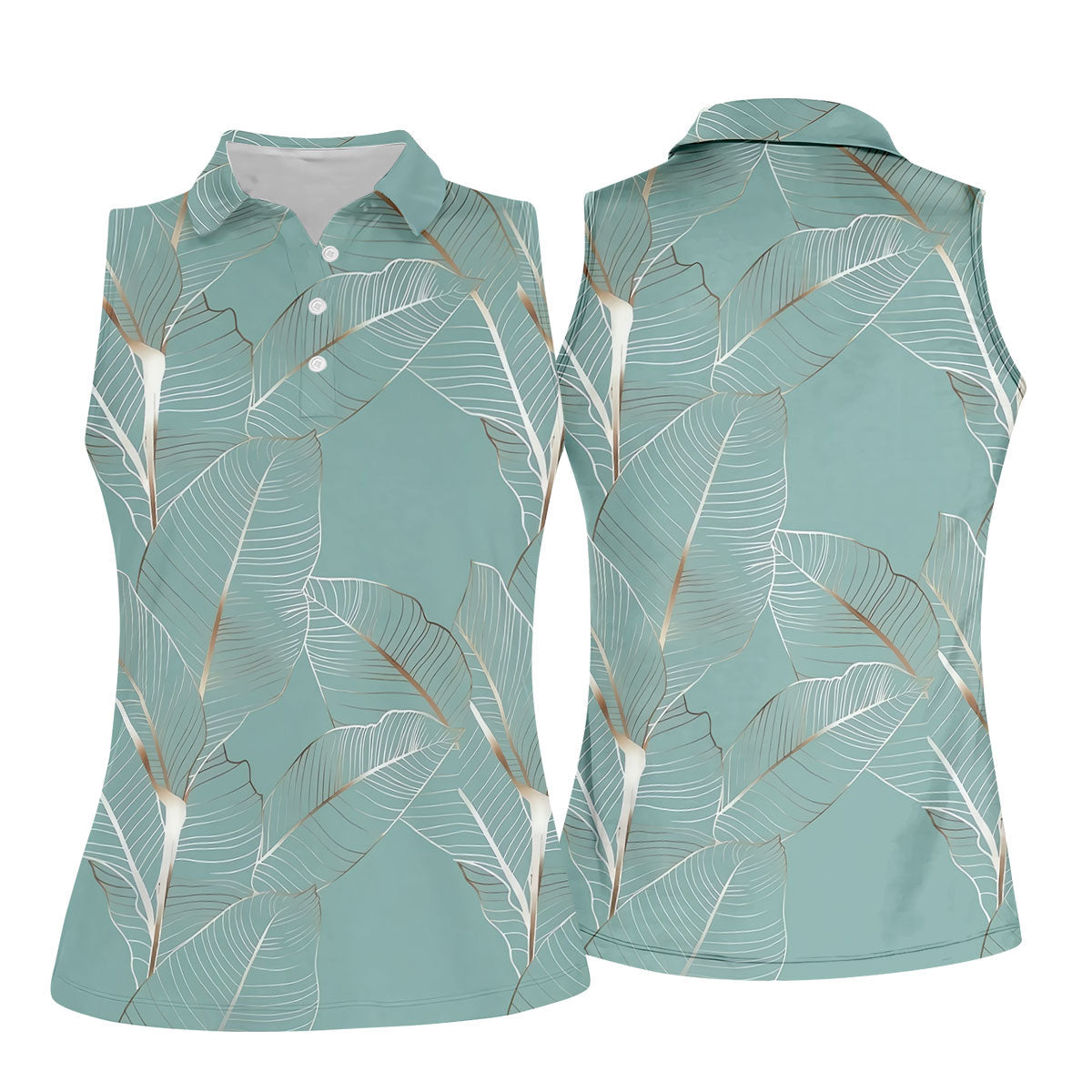 Tropical Leaves Blue Grey Golf Shirt, Summer Hawaiian Golf Shirt, Golf Shirt For Women