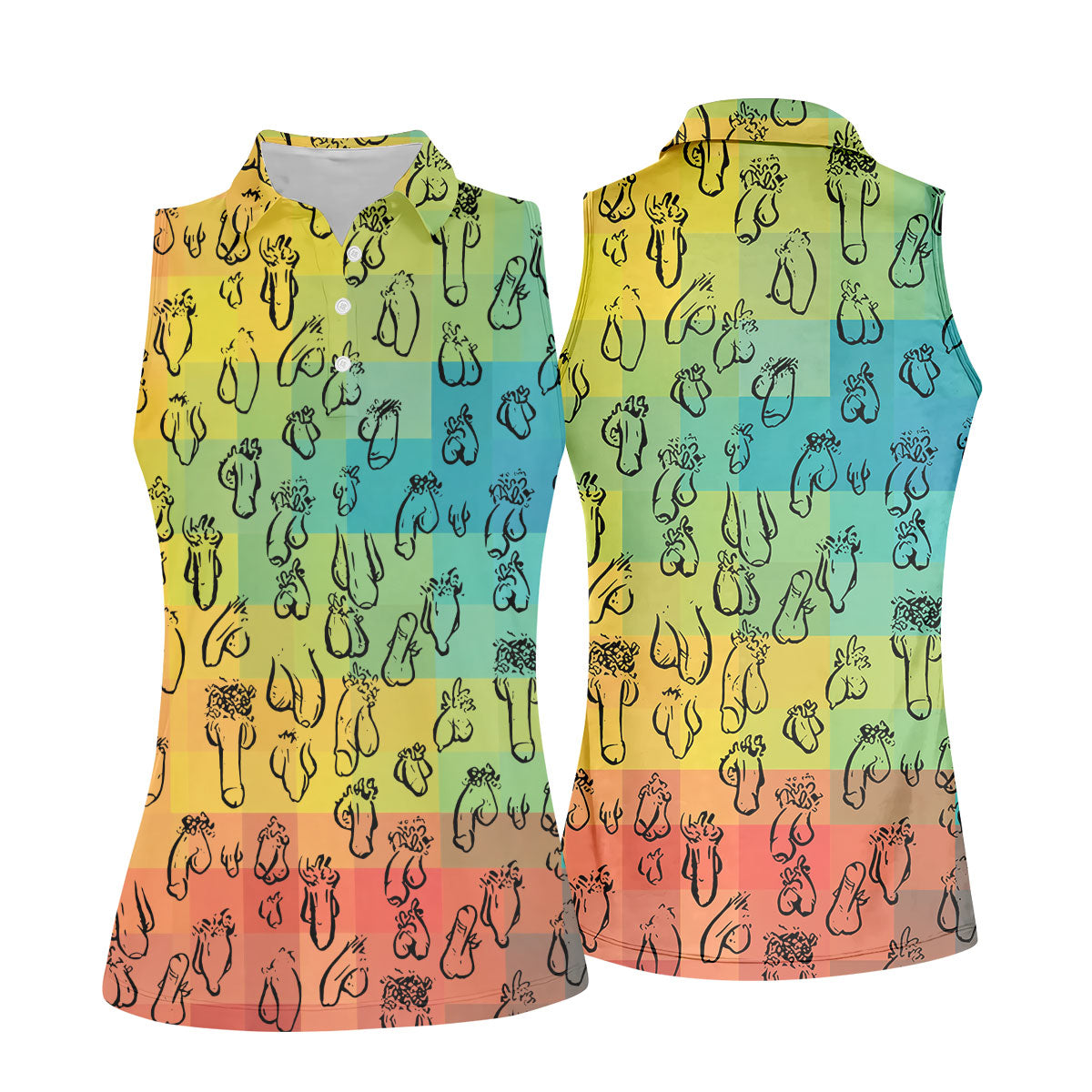 Funny Penis Doodle Color Block Golf Polo Shirt, Women's Golf Polo, Printed Golf Shirt
