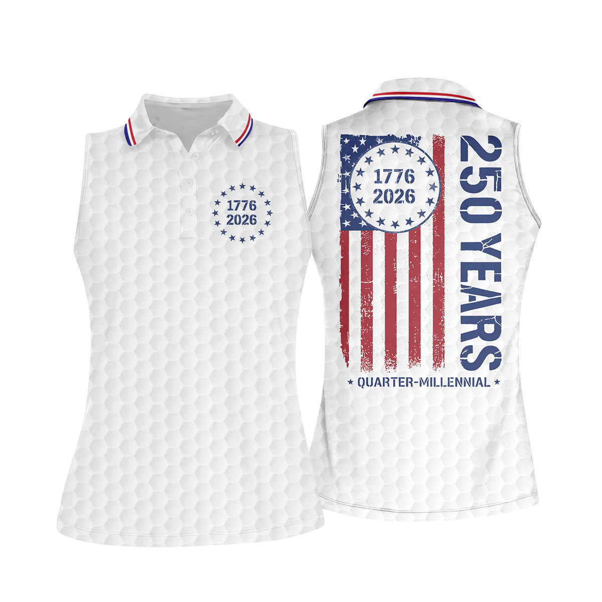 250 Years Quarter Millennnial Golf Ball Pattern White Patriotic Golf Shirt, 4th Of July Golf Shirt For Women