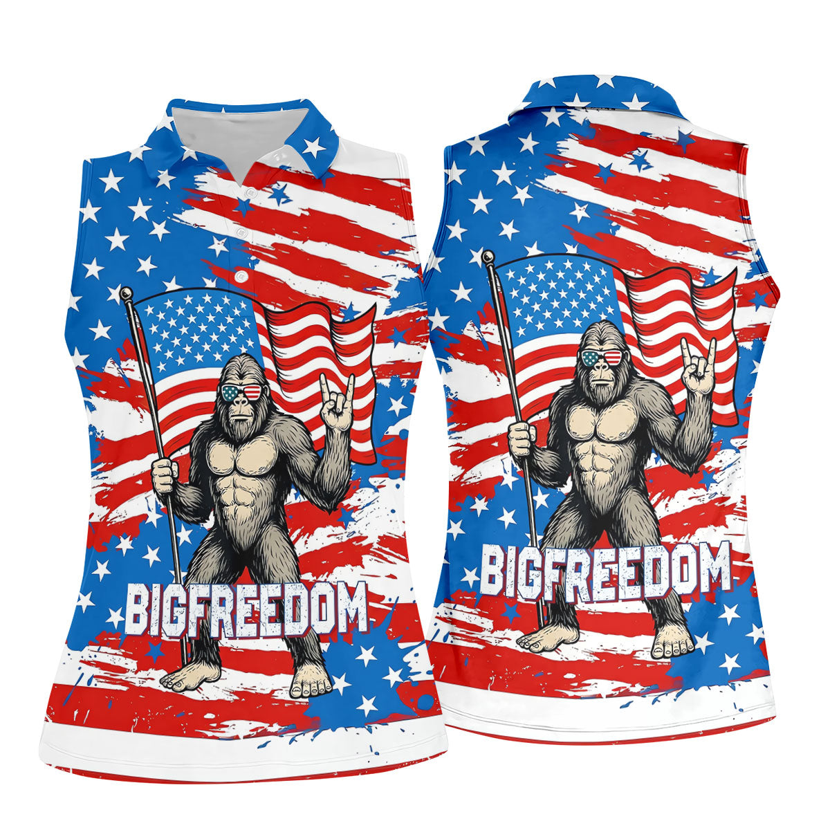 Bigfreedom Red White Blue Patriotic Bigfoot 4th Of July Golf Shirt, 250 Years Golf Shirt For Women