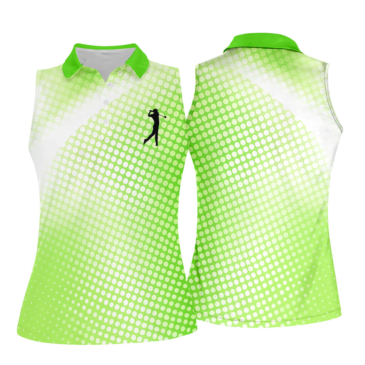 Green White Gradient Polka Dot Golf Shirt, Women's Golf Tops, Ladies Golf Polos