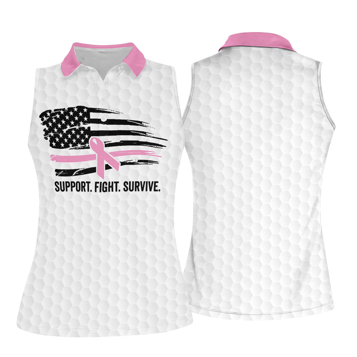 Custom Support Fight Survive Breast Cancer Polo Shirt, Ladies Golf Tops, Women’s Golf Polo
